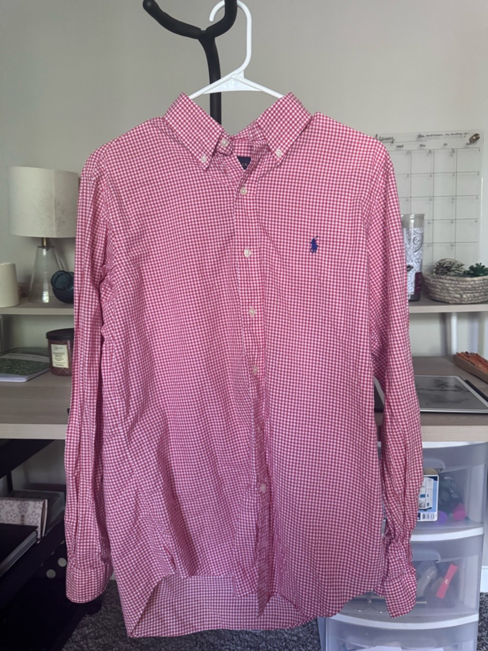 Ralph Lauren Pink and White Gingham Button-Down Dress Shirt